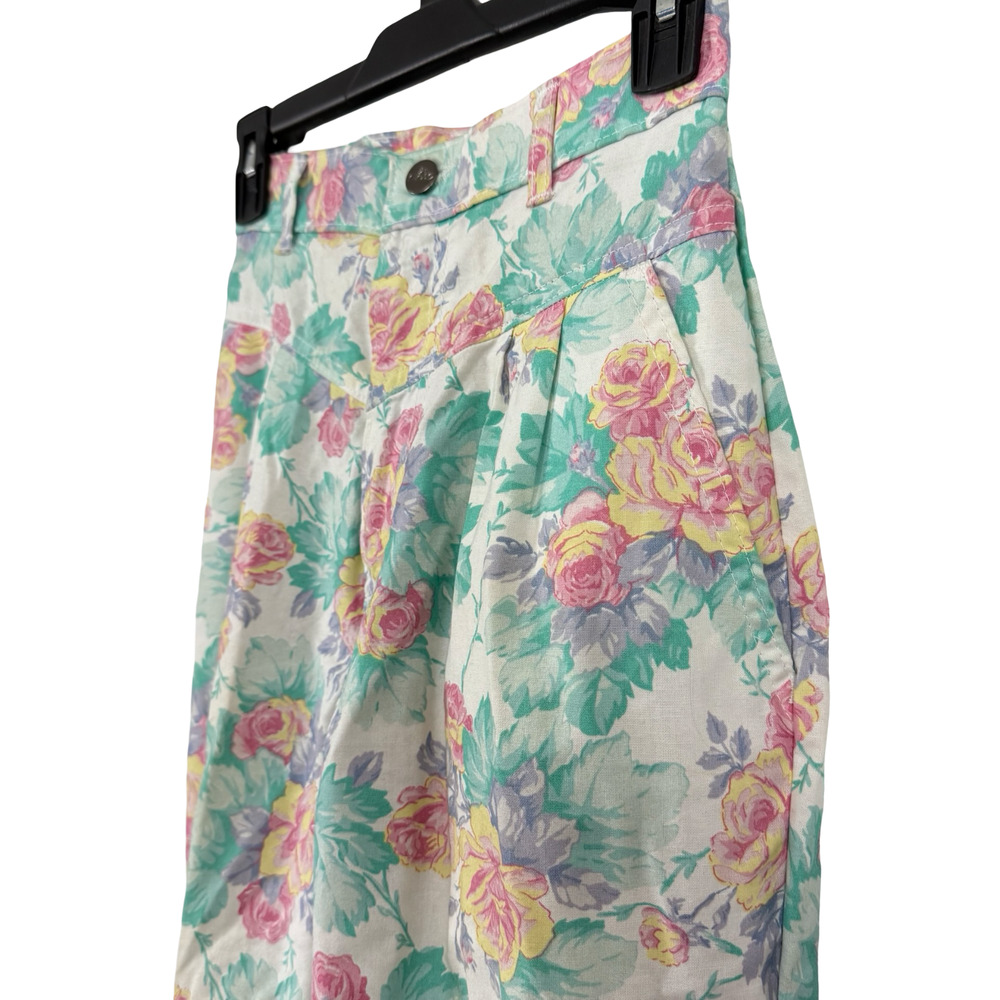 Chic Vintage Floral High Wiast 80s Pastel Pants USA Made Womens sz 24 x 27 - Picture 10 of 16
